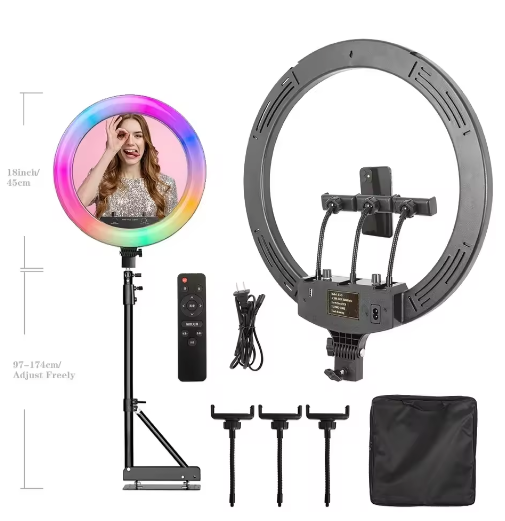 18 Inch 45 cm RGB Ringlicht met Statief – Dimbaar USB LED Selfie Lamp voor Fotostudio