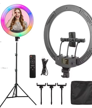 18 Inch 45 cm RGB Ringlicht met Statief – Dimbaar USB LED Selfie Lamp voor Fotostudio