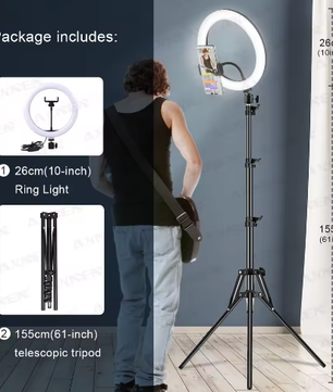 26 cm LED Ringlicht met Statief – Dimbare Selfie Lamp met Telefoonhouder