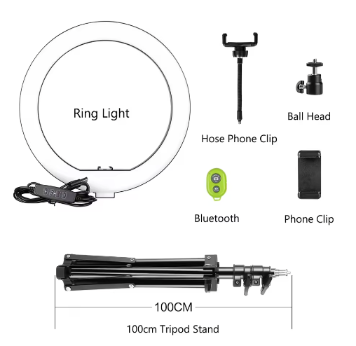 26 cm Ringlamp met Statief – USB Dimbare LED Selfie Lamp voor Fotografie Studio