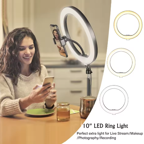 26 cm Ringlamp met Statief – USB Dimbare LED Selfie Lamp voor Fotografie Studio