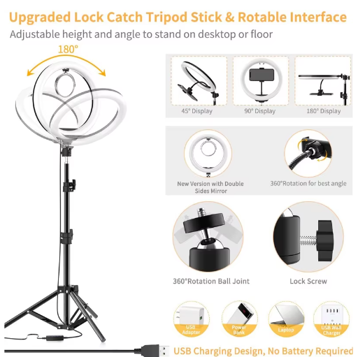 16/26/33 cm LED Selfie Ringlicht – Dimbare Fotografie Lamp met Statief voor Video en Live Streaming