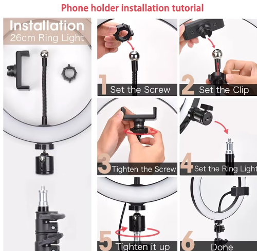 16/26/33 cm LED Selfie Ringlicht – Dimbare Fotografie Lamp met Statief voor Video en Live Streaming