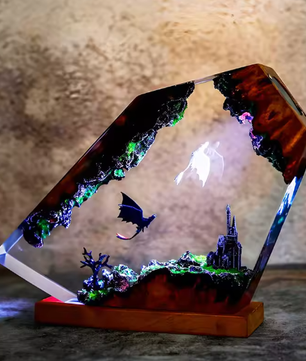 Draak Tafellamp van Hars – Creatieve Cartoon Figuur met 7-Kleuren LED Nachtlamp en USB Oplading