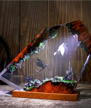 Draak Tafellamp van Hars – Creatieve Cartoon Figuur met 7-Kleuren LED Nachtlamp en USB Oplading