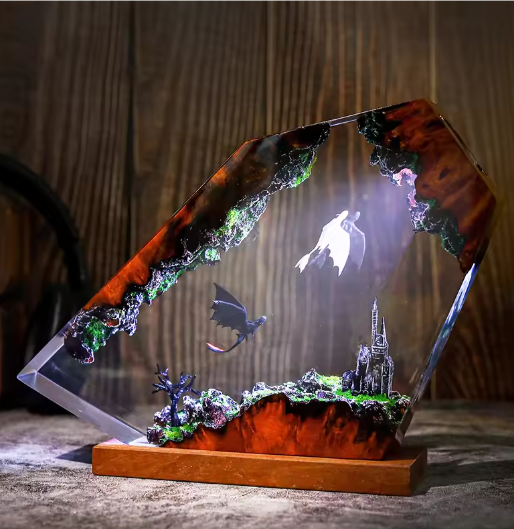 Draak Tafellamp van Hars – Creatieve Cartoon Figuur met 7-Kleuren LED Nachtlamp en USB Oplading