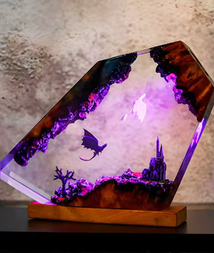 Draak Tafellamp van Hars – Creatieve Cartoon Figuur met 7-Kleuren LED Nachtlamp en USB Oplading