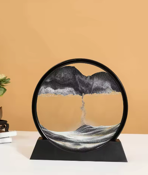 3D Zandlandschap Bewegende Zandkunst – Rond Glazen Drijfzand Schilderij met Vloeibaar Diepzee Effect