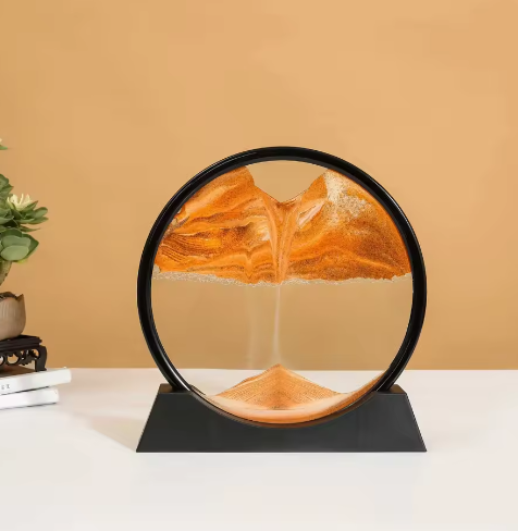 3D Zandlandschap Bewegende Zandkunst – Rond Glazen Drijfzand Schilderij met Vloeibaar Diepzee Effect