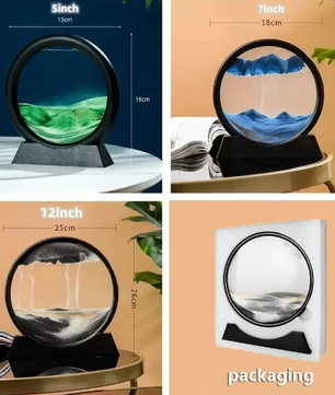 3D Zandlandschap Bewegende Zandkunst – Rond Glazen Drijfzand Schilderij met Vloeibaar Diepzee Effect