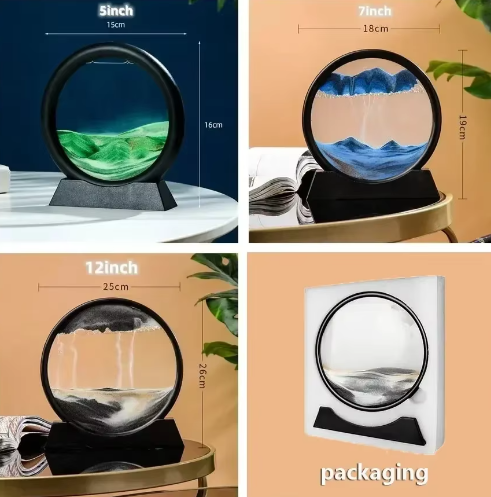 3D Zandlandschap Bewegende Zandkunst – Rond Glazen Drijfzand Schilderij met Vloeibaar Diepzee Effect