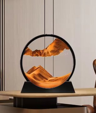 3D Zandlandschap Bewegende Zandkunst – Rond Glazen Drijfzand Schilderij met Vloeibaar Diepzee Effect