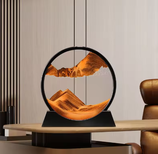 3D Zandlandschap Bewegende Zandkunst – Rond Glazen Drijfzand Schilderij met Vloeibaar Diepzee Effect