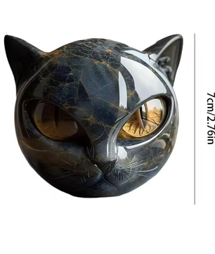Decoratief Zwart Kattenbeeldje van Hars – Marmeren Textuur Kattenhoofd Ornament voor Bureau en Woondecoratie