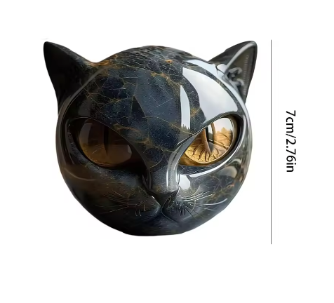 Decoratief Zwart Kattenbeeldje van Hars – Marmeren Textuur Kattenhoofd Ornament voor Bureau en Woondecoratie