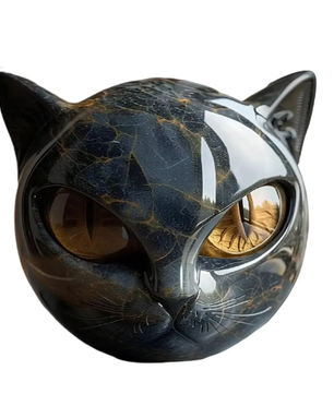 Decoratief Zwart Kattenbeeldje van Hars – Marmeren Textuur Kattenhoofd Ornament voor Bureau en Woondecoratie
