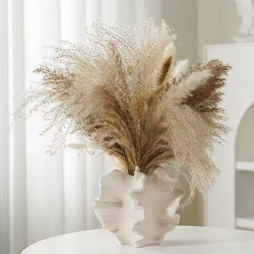 Minimalistische Keramische Koraal Vaas – Scandinavische Decoratieve Bloemenvaas voor Woonkamer, Kantoor en Tafel