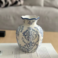 Handgeschilderde Blauw-Witte Porseleinen Vaas – Elegante Keramische Bloemenvaas voor Woonkamer en Tafeldecoratie