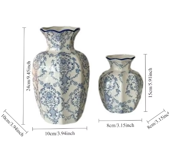 Handgeschilderde Blauw-Witte Porseleinen Vaas – Elegante Keramische Bloemenvaas voor Woonkamer en Tafeldecoratie