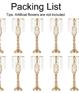 Set van 10 Gouden Kristallen Bloemenvazen – Elegante Metalen Centerpieces voor Bruiloft en Tafeldecoratie