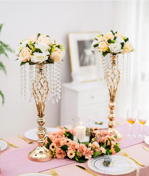 Set van 10 Gouden Kristallen Bloemenvazen – Elegante Metalen Centerpieces voor Bruiloft en Tafeldecoratie