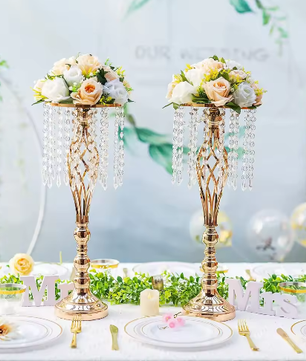 Set van 10 Gouden Kristallen Bloemenvazen – Elegante Metalen Centerpieces voor Bruiloft en Tafeldecoratie