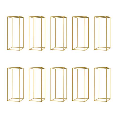 Set van 10 Gouden Geometrische Bloemenstandaards – Metalen Centerpieces voor Bruiloft, Feest en Tafeldecoratie
