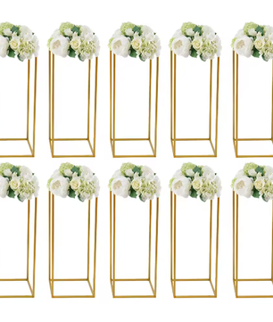 Set van 10 Gouden Geometrische Bloemenstandaards – Metalen Centerpieces voor Bruiloft, Feest en Tafeldecoratie