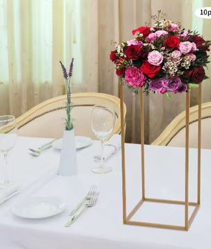 Set van 10 Gouden Geometrische Bloemenstandaards – Metalen Centerpieces voor Bruiloft, Feest en Tafeldecoratie