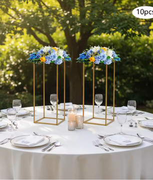 Set van 10 Gouden Geometrische Bloemenstandaards – Metalen Centerpieces voor Bruiloft, Feest en Tafeldecoratie