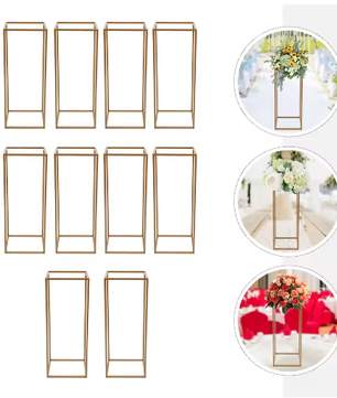 Set van 10 Gouden Geometrische Bloemenstandaards – Metalen Centerpieces voor Bruiloft, Feest en Tafeldecoratie