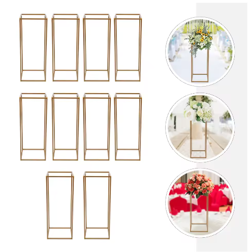 Set van 10 Gouden Geometrische Bloemenstandaards – Metalen Centerpieces voor Bruiloft, Feest en Tafeldecoratie