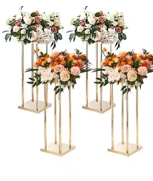 Gouden Metalen Bloemenkolom – Geometrische Bruiloft Centerpiece Standaard voor Bloemstukken