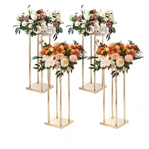 Gouden Metalen Bloemenkolom – Geometrische Bruiloft Centerpiece Standaard voor Bloemstukken