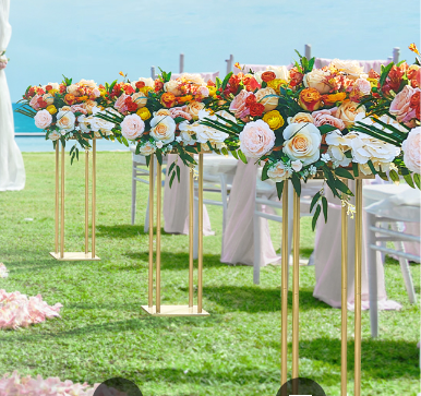 Gouden Metalen Bloemenkolom – Geometrische Bruiloft Centerpiece Standaard voor Bloemstukken