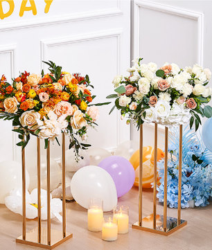 Gouden Metalen Bloemenkolom – Geometrische Bruiloft Centerpiece Standaard voor Bloemstukken