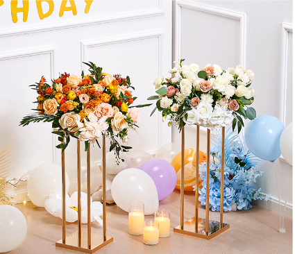 Gouden Metalen Bloemenkolom – Geometrische Bruiloft Centerpiece Standaard voor Bloemstukken