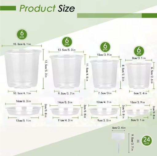 72-Delige Set Transparante Kweekpotten met Dienbladen en Plantenlabels – Plastic Zaai- en Kweekpotten met Drainage