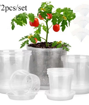 72-Delige Set Transparante Kweekpotten met Dienbladen en Plantenlabels – Plastic Zaai- en Kweekpotten met Drainage