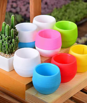 Set van 6 Decoratieve Bloempotten voor Binnen – Kunststof Mini Plantenpotten voor Bureau, Balkon en Kamerplanten