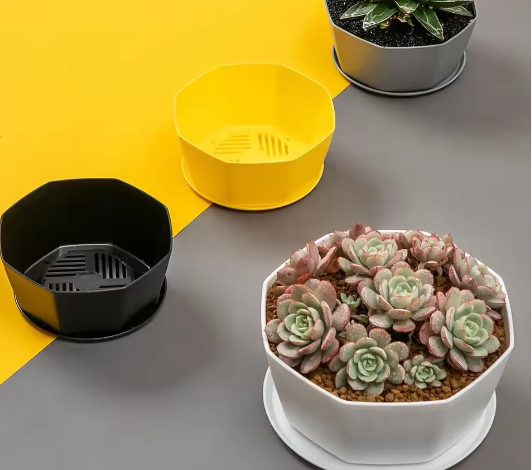 Eenvoudige Bloempot voor Binnen – Kunststof Plantenpot met Grote Opening en Bodembak