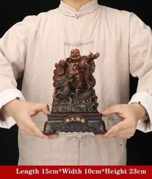 Lachende Boeddha Beeld met Draak en Schildpad – Decoratieve Hars Sculptuur voor Interieur