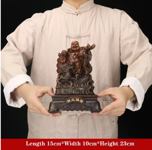 Lachende Boeddha Beeld met Draak en Schildpad – Decoratieve Hars Sculptuur voor Interieur