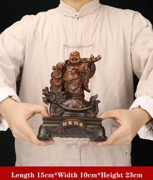 Lachende Boeddha Beeld met Draak en Schildpad – Decoratieve Hars Sculptuur voor Interieur