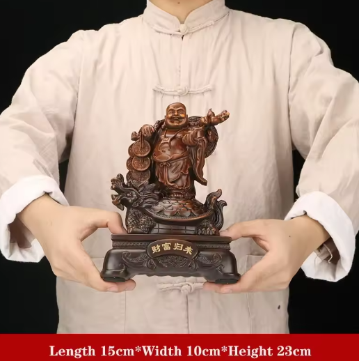 Lachende Boeddha Beeld met Draak en Schildpad – Decoratieve Hars Sculptuur voor Interieur