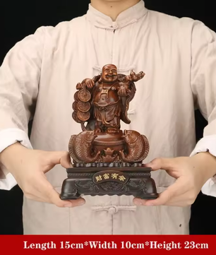 Lachende Boeddha Beeld met Draak en Schildpad – Decoratieve Hars Sculptuur voor Interieur