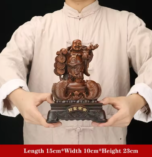 Lachende Boeddha Beeld met Draak en Schildpad – Decoratieve Hars Sculptuur voor Interieur