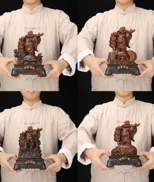 Lachende Boeddha Beeld met Draak en Schildpad – Decoratieve Hars Sculptuur voor Interieur