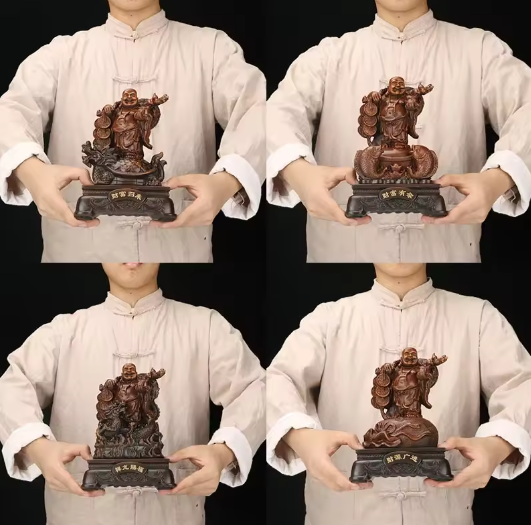 Lachende Boeddha Beeld met Draak en Schildpad – Decoratieve Hars Sculptuur voor Interieur