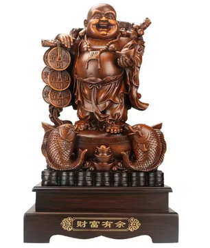 Lachende Boeddha Beeld met Draak en Schildpad – Decoratieve Hars Sculptuur voor Interieur